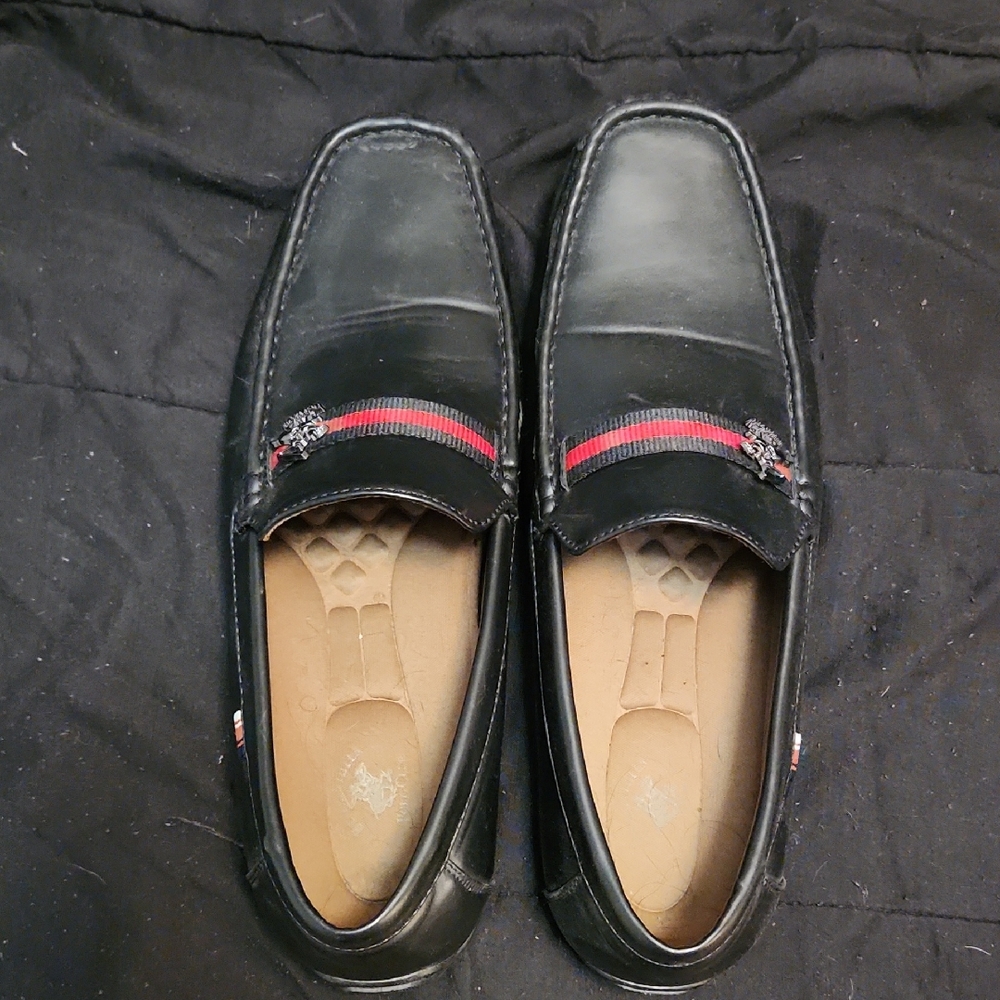 Polo EVAN style Men's Black Loafers with Red Stripe